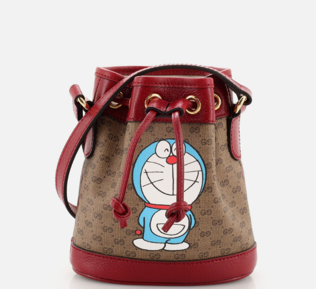 Gucci Doraemon Bucket Bag Printed Mini GG Coated Canvas Mini Brown, Print