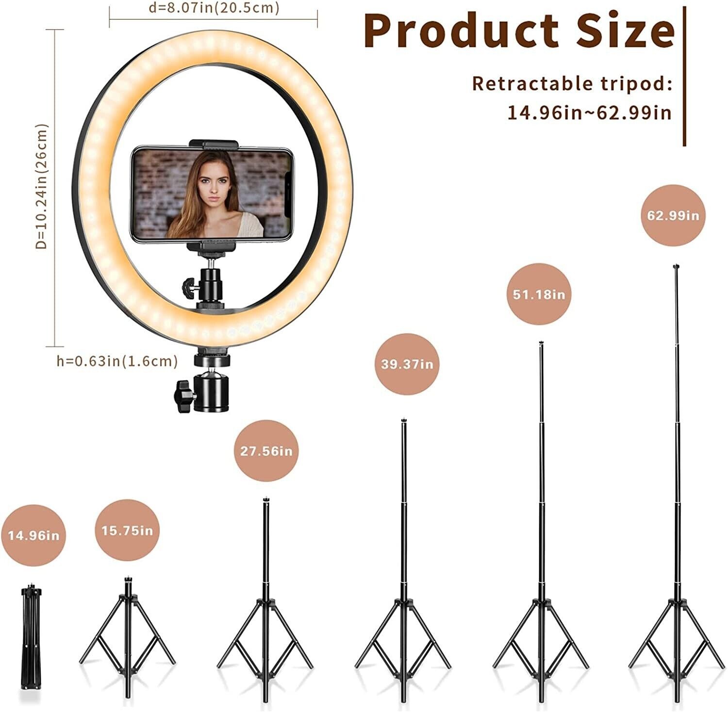 10" Selfie Ring Light with 67" Extended Tripod Stand, Phone Holder