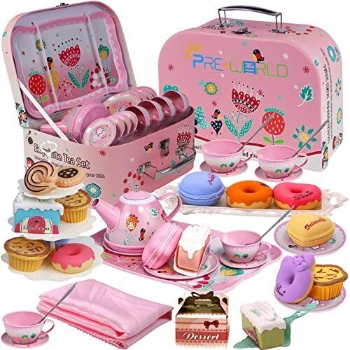 Tea Party Set for Little Girls,PRE-WORLD Princess Tea Time Toy Including Dessert