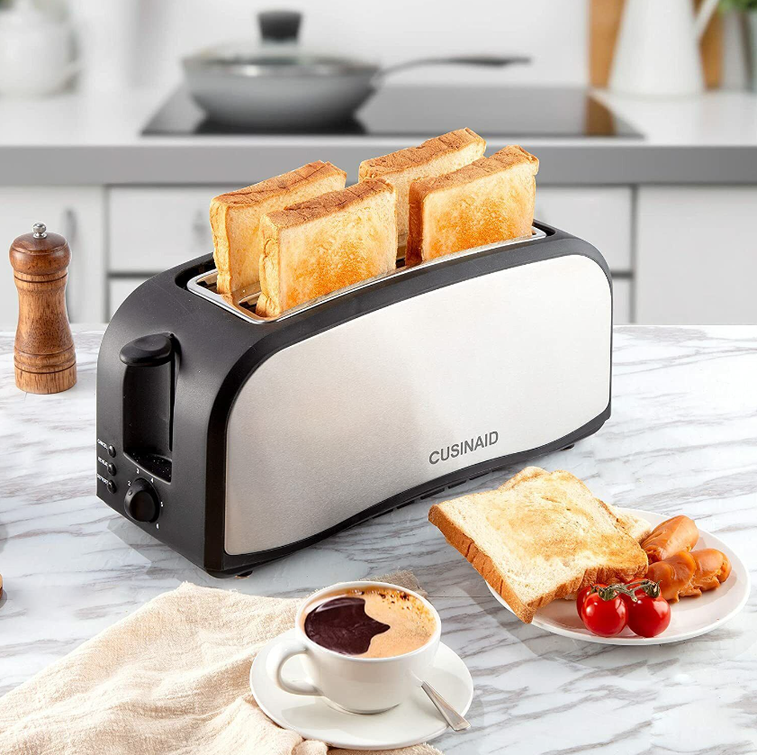 CUSINAID 2 Long Slot Toaster (4 Slice) Stainless Steel STO35 Black